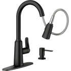 Moen Edwyn 1-Handle Pull-Down Kitchen Faucet with Soap Dispenser, Matte Black Image 7